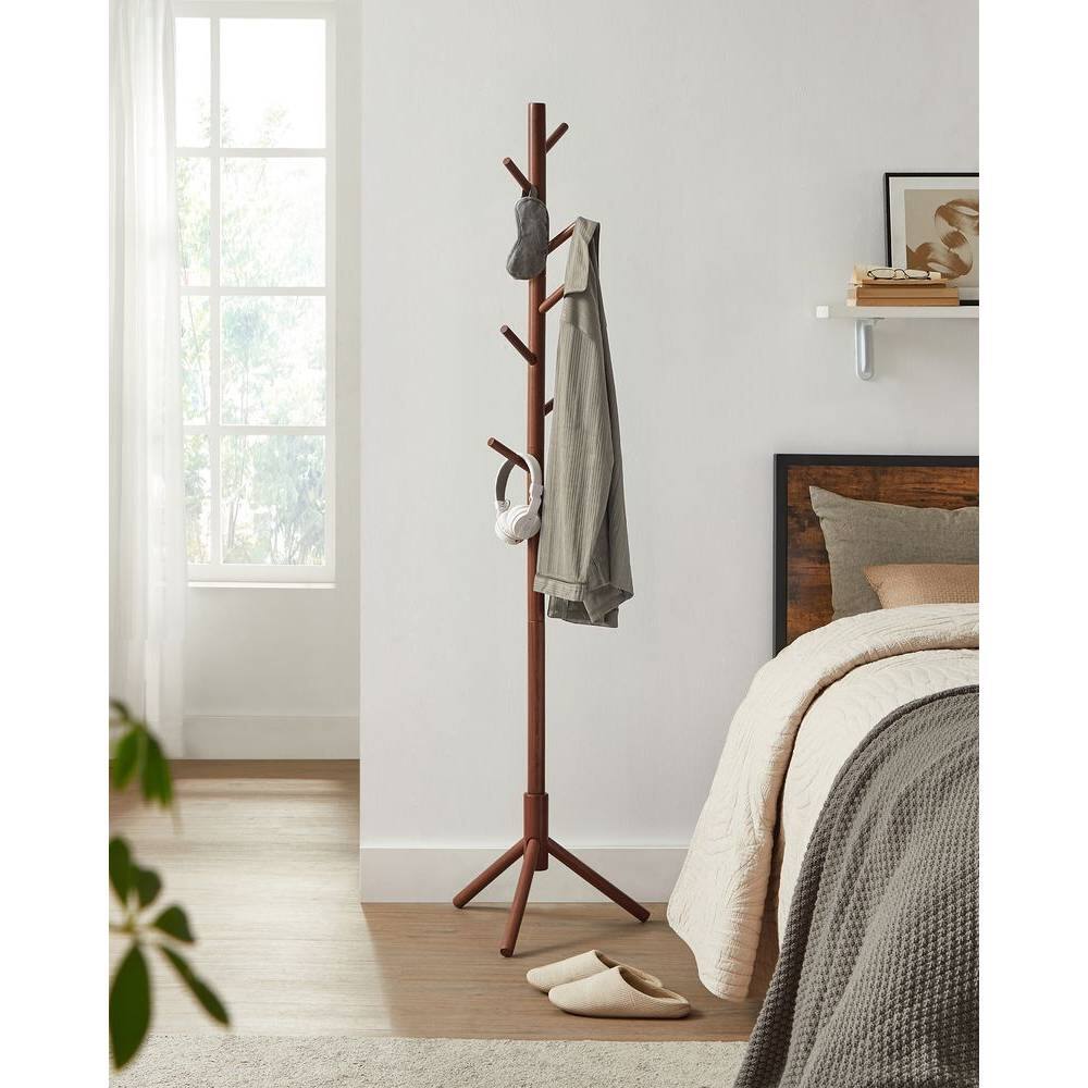 Angle. Hivvago - Hivvago Sturdy Solid Wood Coat Rack in White Finish with 8 Hooks - Dark Walnut.