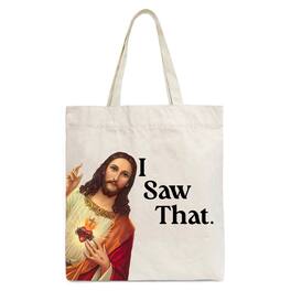 OrnamentallyYou - Jesus I Saw That Canvas Tote Bag, Whimsical Christians Gift Shopper - Beige