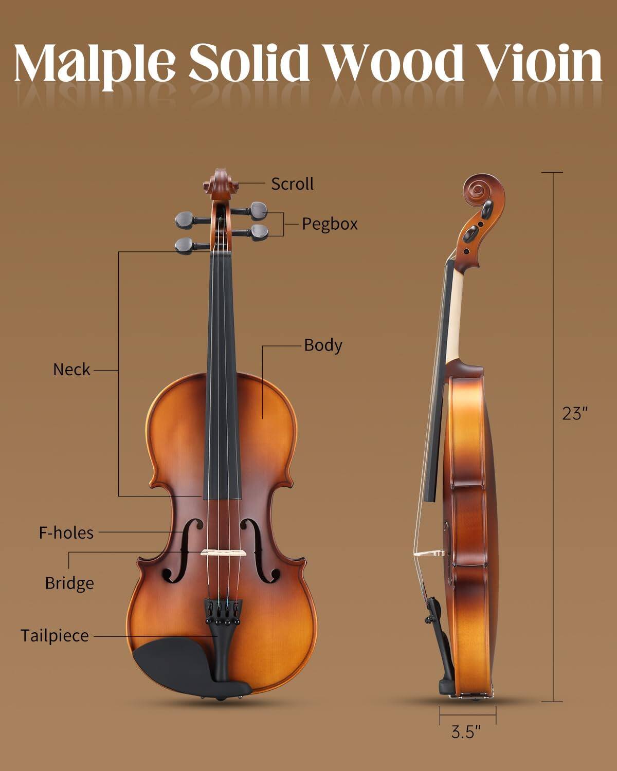 Malple Solid Wood Violin ASIDIC 20110

Scroll
Pegbox
Neck
Body
F-holes
Bridge
Tailpiece

23"
3.5"
