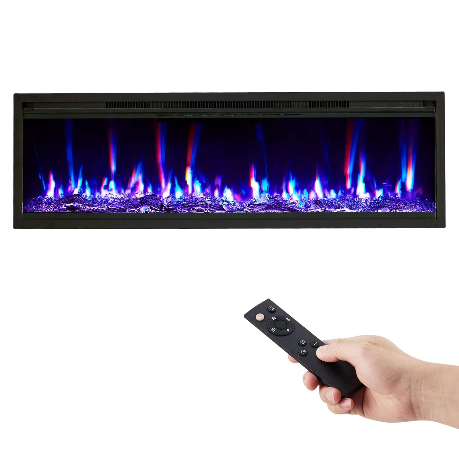 Acekool - 60 Inch Recessed Electric Fireplace, Wall Mounted Heater with Remote