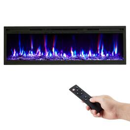 Acekool - 60 Inch Recessed Electric Fireplace, Wall Mounted Heater with Remote