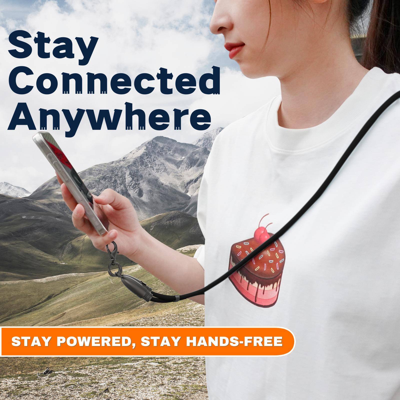 Alt View 4. Miro - U2 Series Neck-Mounted 60W New Zinc Lanyard Charging Cable Bullet Series Fast Charging for Apple & Type-C Devices - Black.