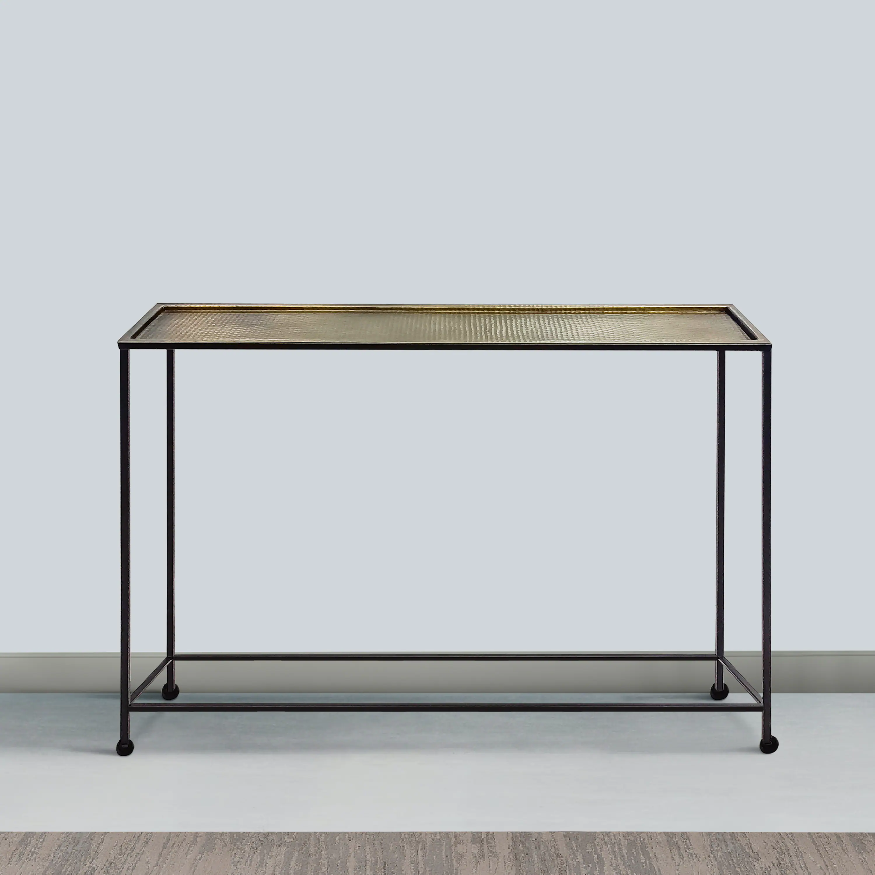 Alt View 9. Manhattan Lane - 48 Inch Console Sofa Table, Artisanal Hammered Antique Bronze Tray Top, Industrial Black Iron Frame - Antique Bronze, Black.