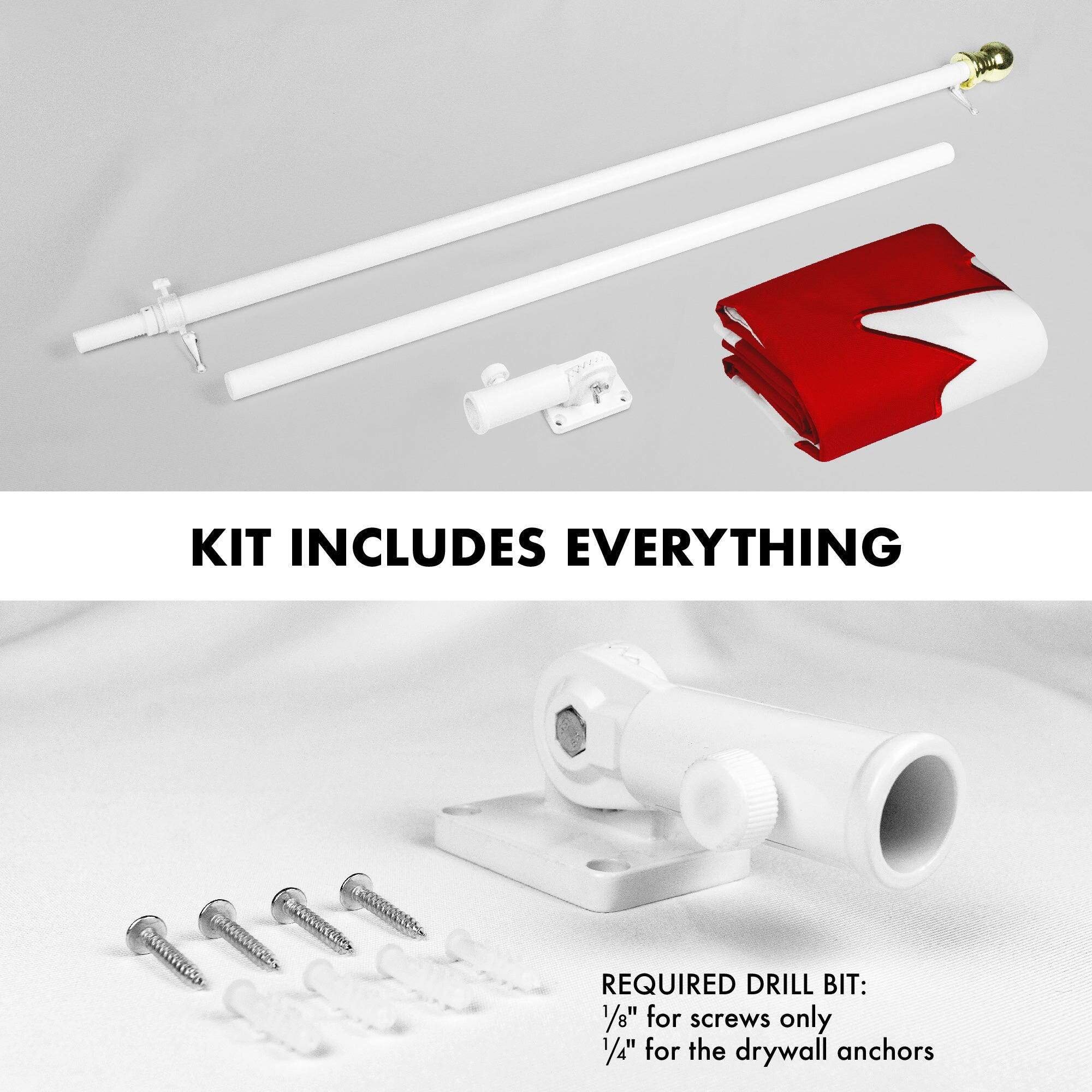 KIT INCLUDES EVERYTHING

REQUIRED DRILL BIT:
1/8" for screws only
1/4" for the drywall anchors