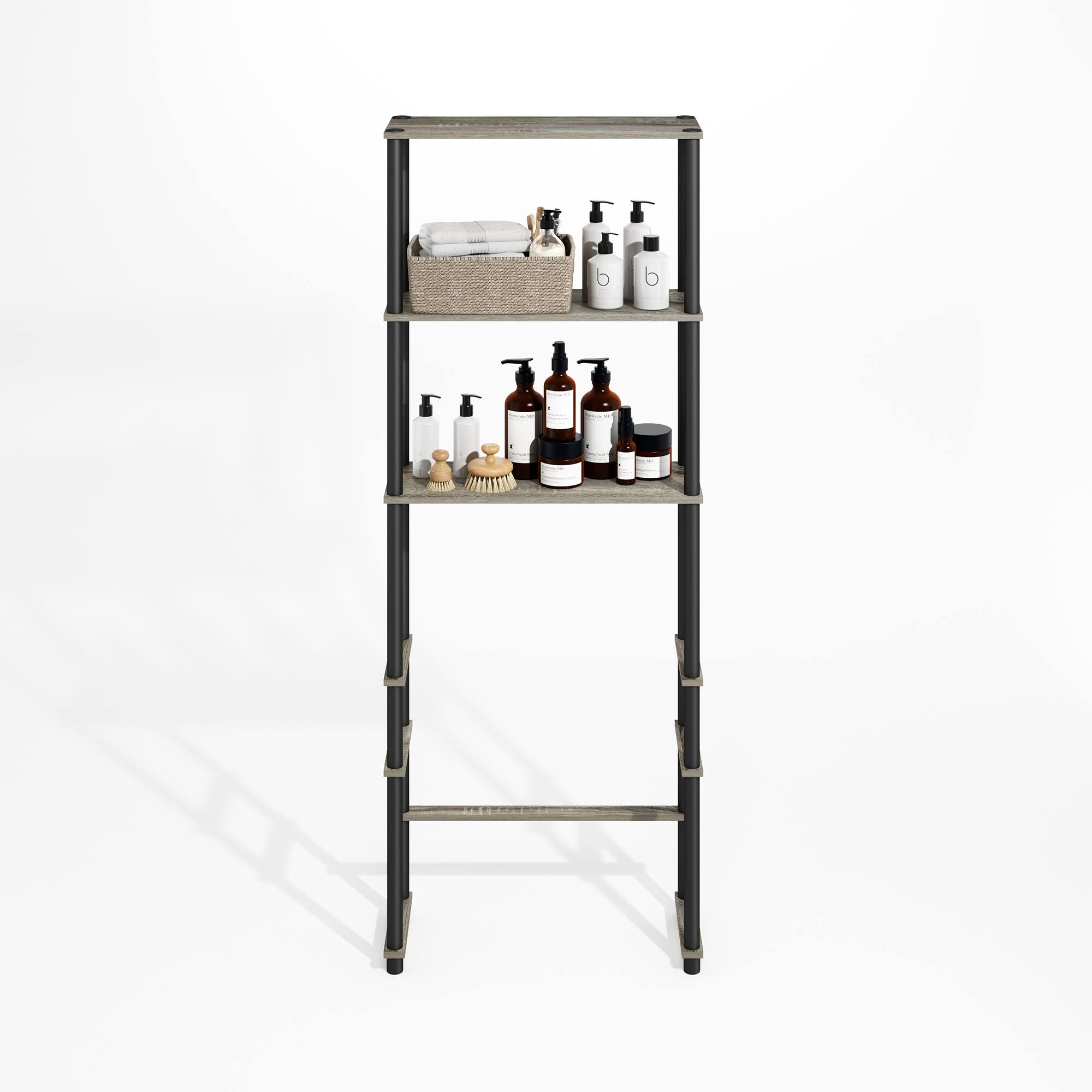 Alt View 4. Furinno - Turn-N-Tube Freestanding Over-The-Toilet Storage Rack with 3 Shelves - Grey Oak/Black.
