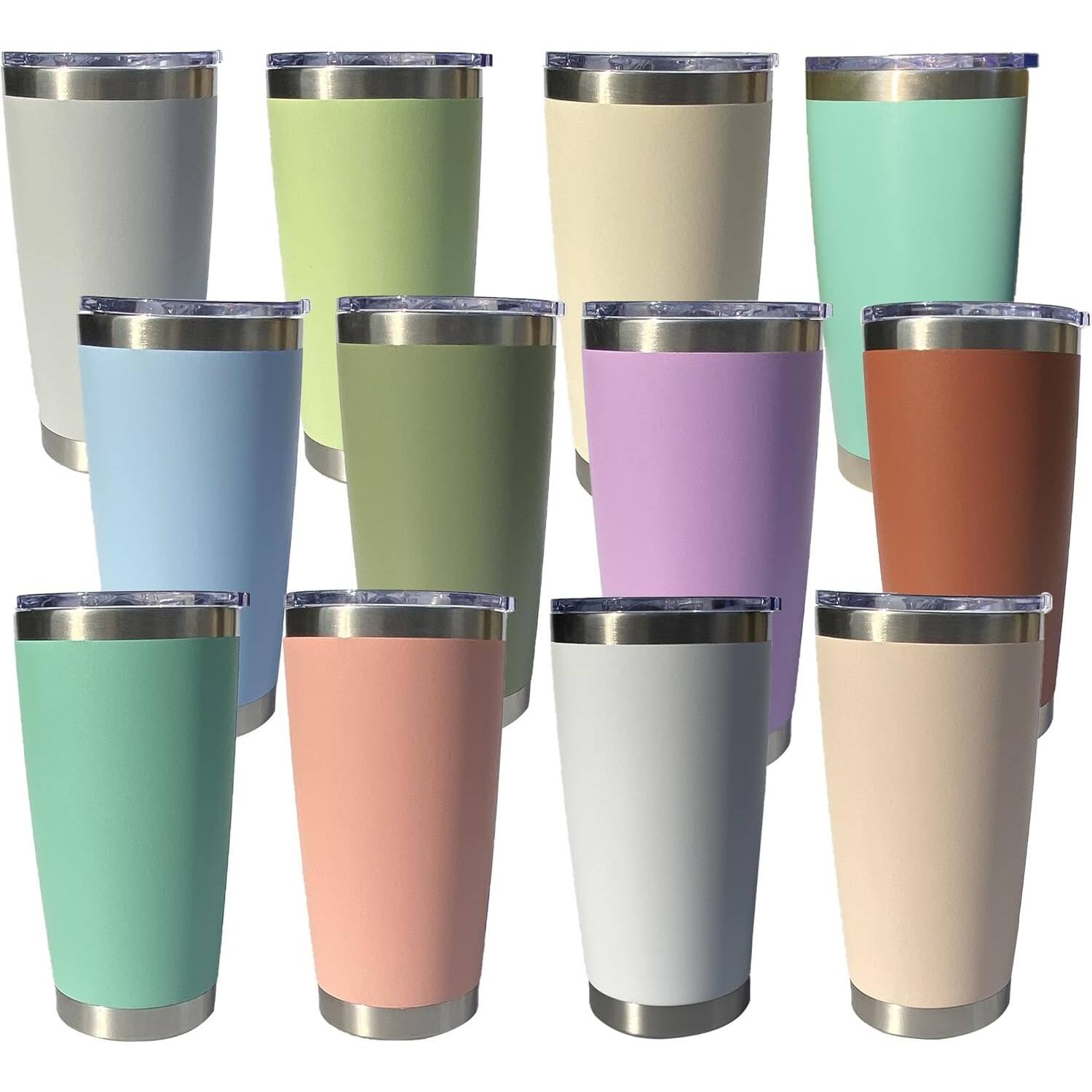 PARKER SLATER - 20oz insulted tumblers stainless steel cup Tumbler Bulk with push Lid, and metal straw powder coated coffee cup for cold - Multicolor