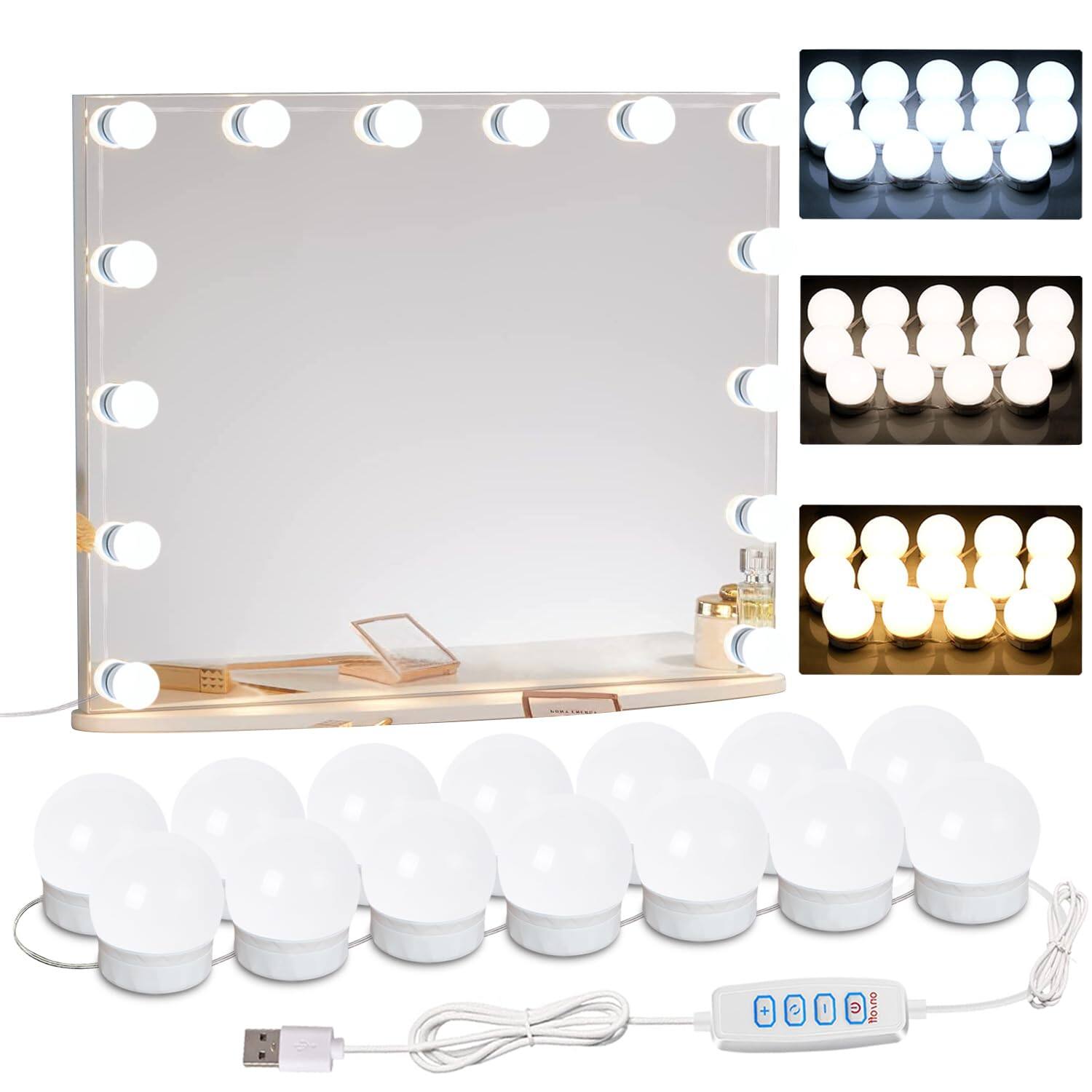 Front. Earthley Blooms - 22 Led Vanity Mirror Lights With 14 Dimmable Light Bulbs Makeup For Big Long Not Included for Mirror: - White.