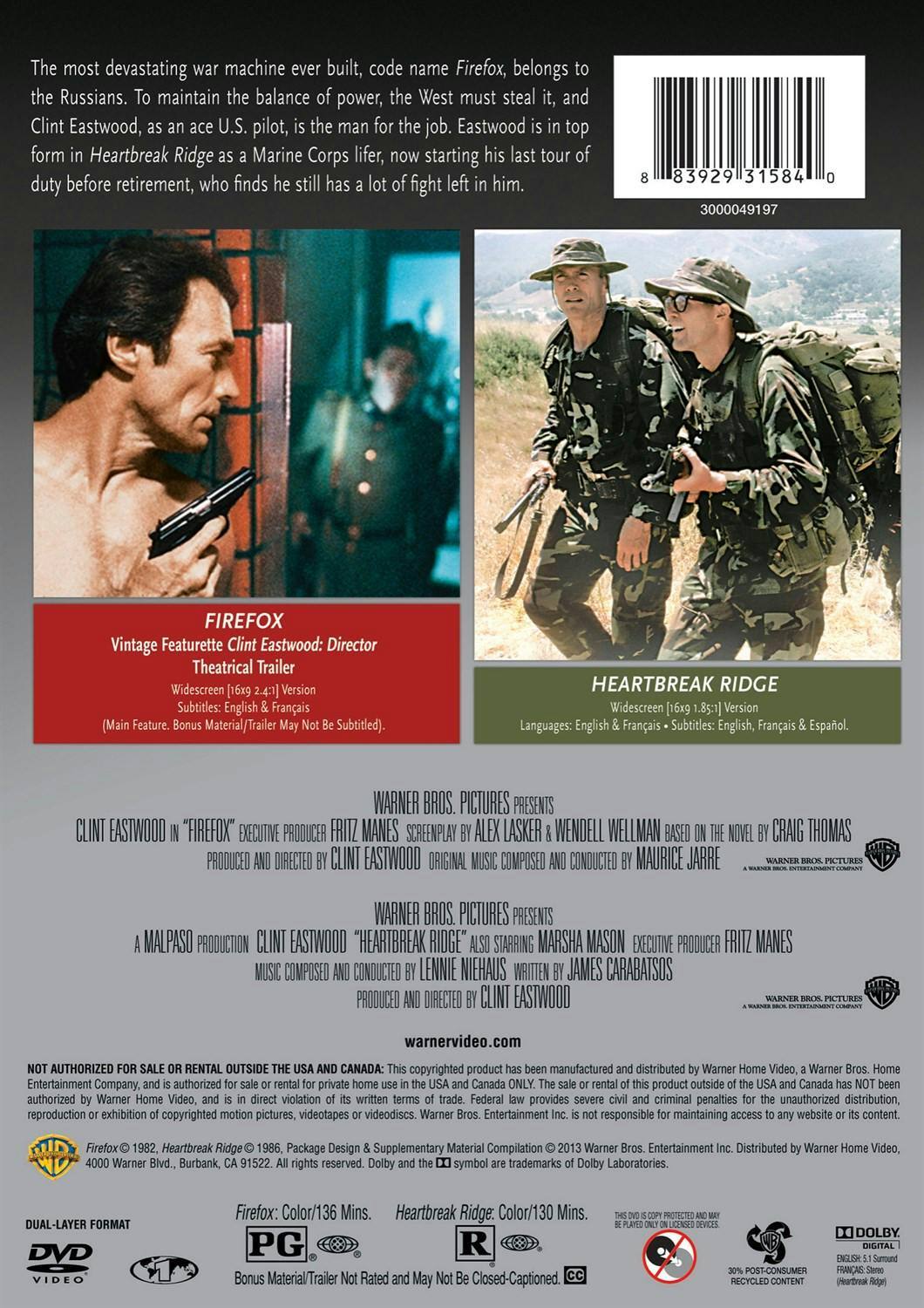 Back. Firefox / Heartbreak Ridge (DVD Double Feature) [DVD].