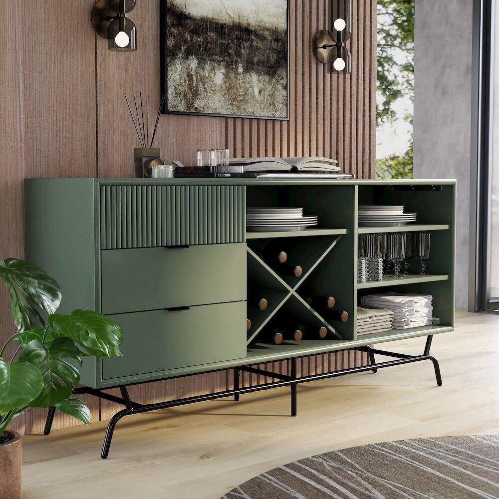Alt View 4. Furniture of America - Yaztra Sage Green TV Stand with 3-Drawers and 4-Shelves - Green.