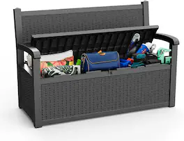 Yardgrace - 80 Gallon Outdoor Storage Bench, Lockable & Waterproof Deck Box for Patio Garden, Store Cushions & Tools - Black