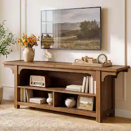Tribesigns - 63-Inch Solid Wood TV Stand for 55-70 Inch TVs, Farmhouse Media Console with 3 Open Compartments - Walnut