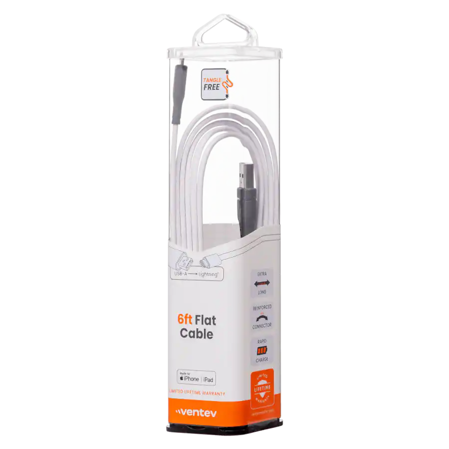 Foot Tangle Ventev Flat USB A to Apple Lightning High Speed Tangle Free 6 Foot ...