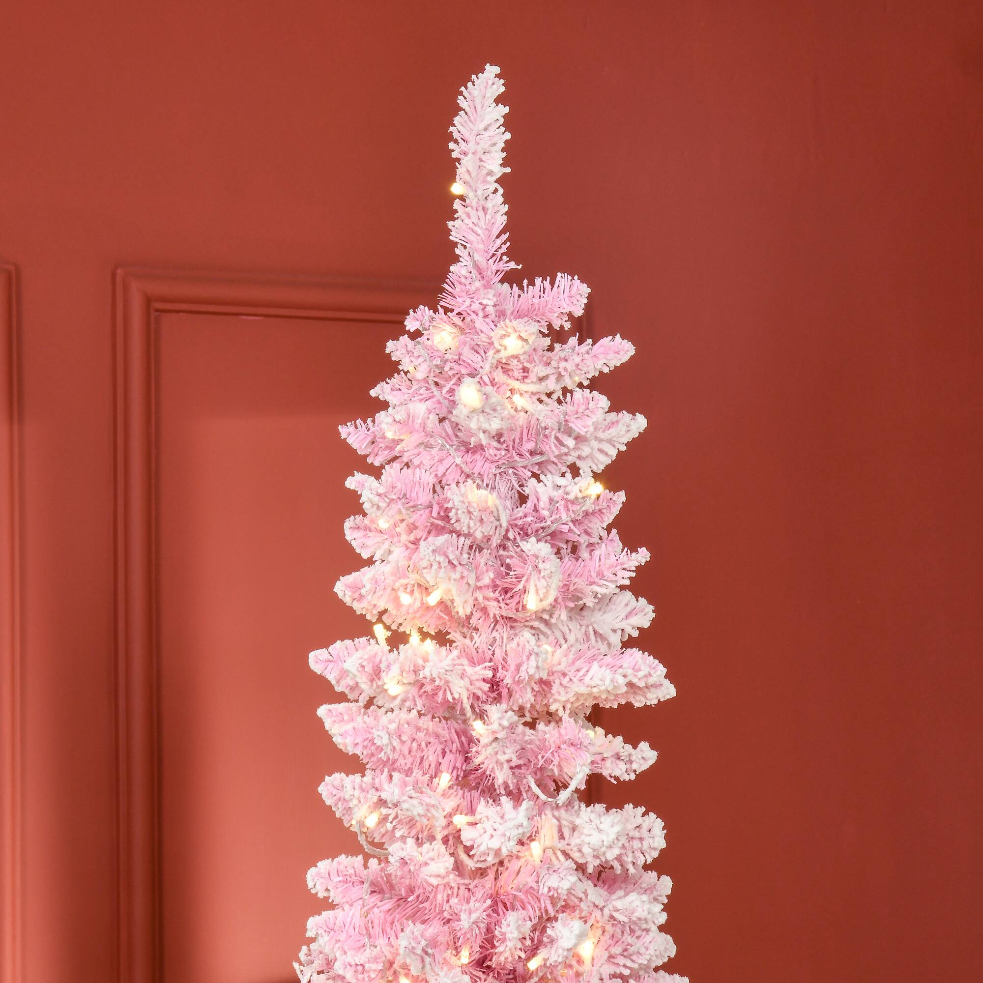 Alt View 7. Homcom - Prelit Pencil Snow Flocked Artificial Tree, Pine Branches Warm White LEDs - Pink.