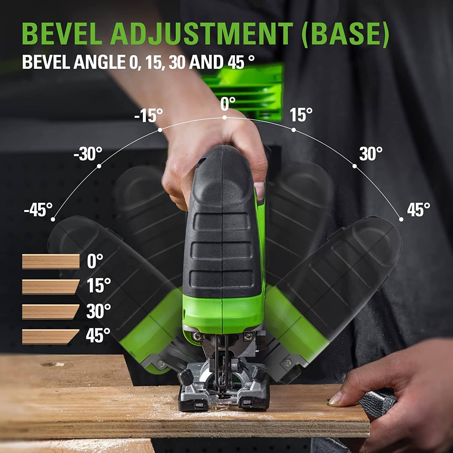 BEVEL ADJUSTMENT (BASE)  
BEVEL ANGLE 0°, 15°, 30° AND 45°  

-15°  
-30°  
-45°  
0°  
15°  
30°  
45°  

0°  
15°  
30°  
45°