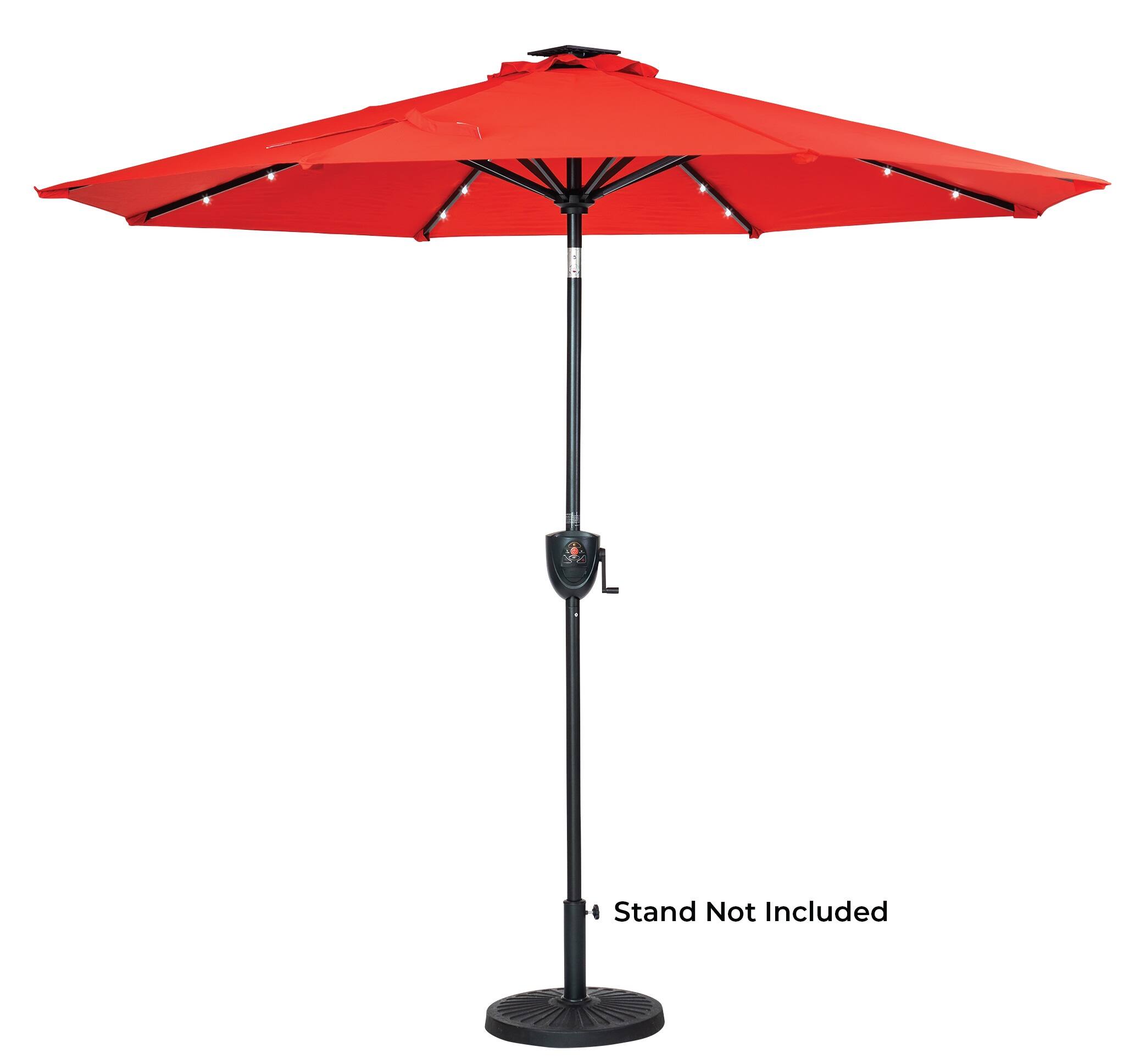 Front. Sun Ray - 9' Round 8Rib Aluminum Bluetooth Solar Lighted Umbrella - Ruby Red.