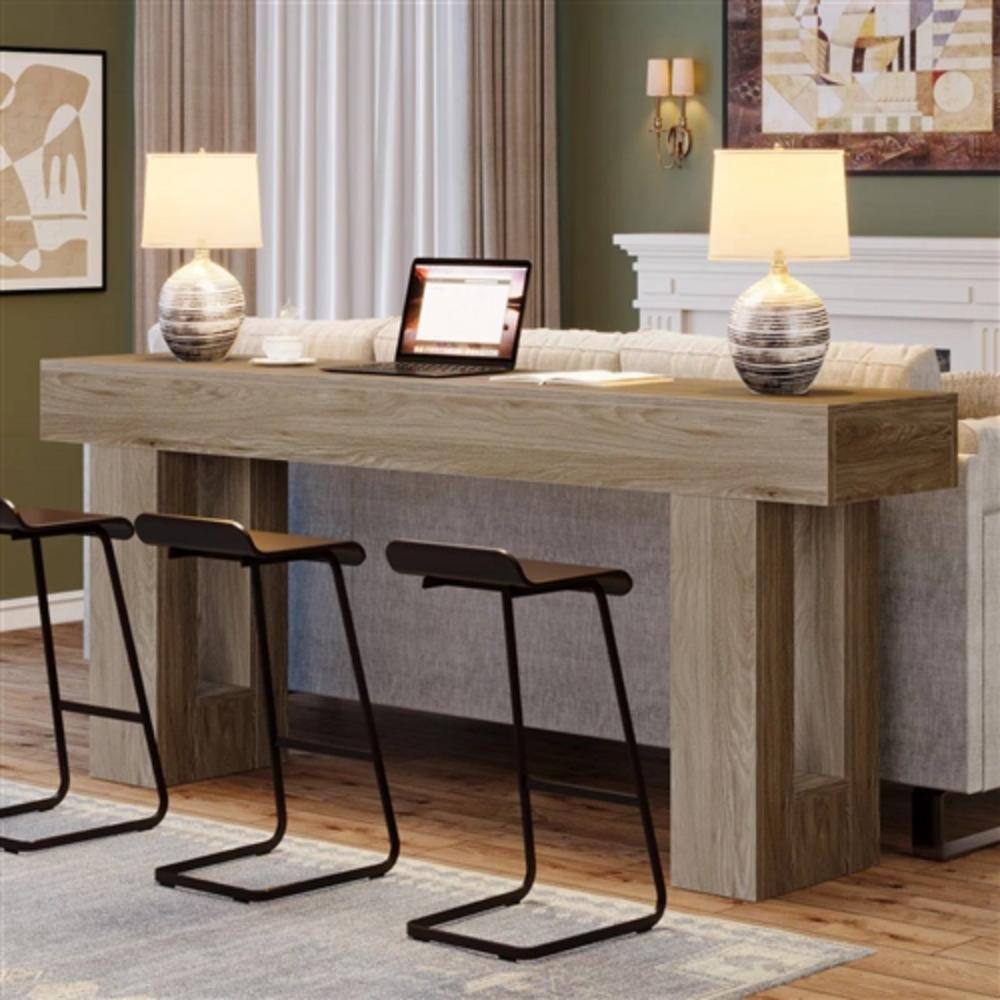 Back. Hivvago - Modern Farmhouse 63-inch Entryway Console Sofa Table in Grey Wood Finish - Grey.