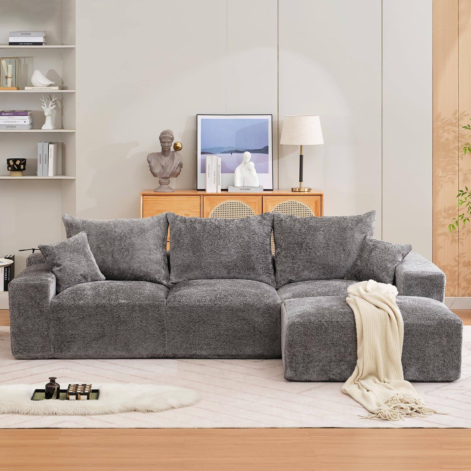 Alt View 2. Jojoka - 110'' Oversiz8ed Modular L-Shape Sectional Couch, Couches for Living Room - Grey.