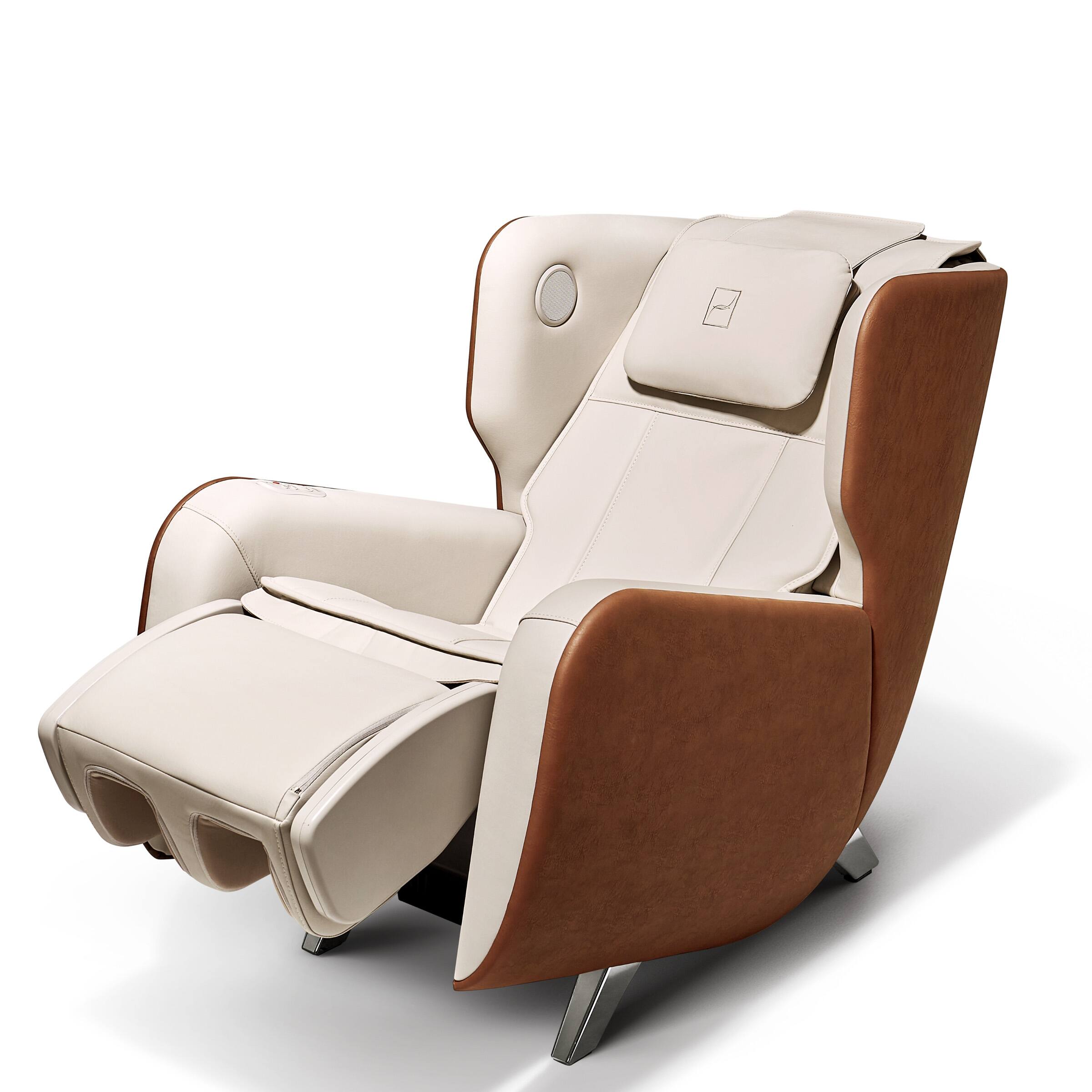 Left. Bodyfriend - BODYFRIEND FAMILIE RECLINING MASSAGE CHAIR W/ CALF MASSAGE - Beige.