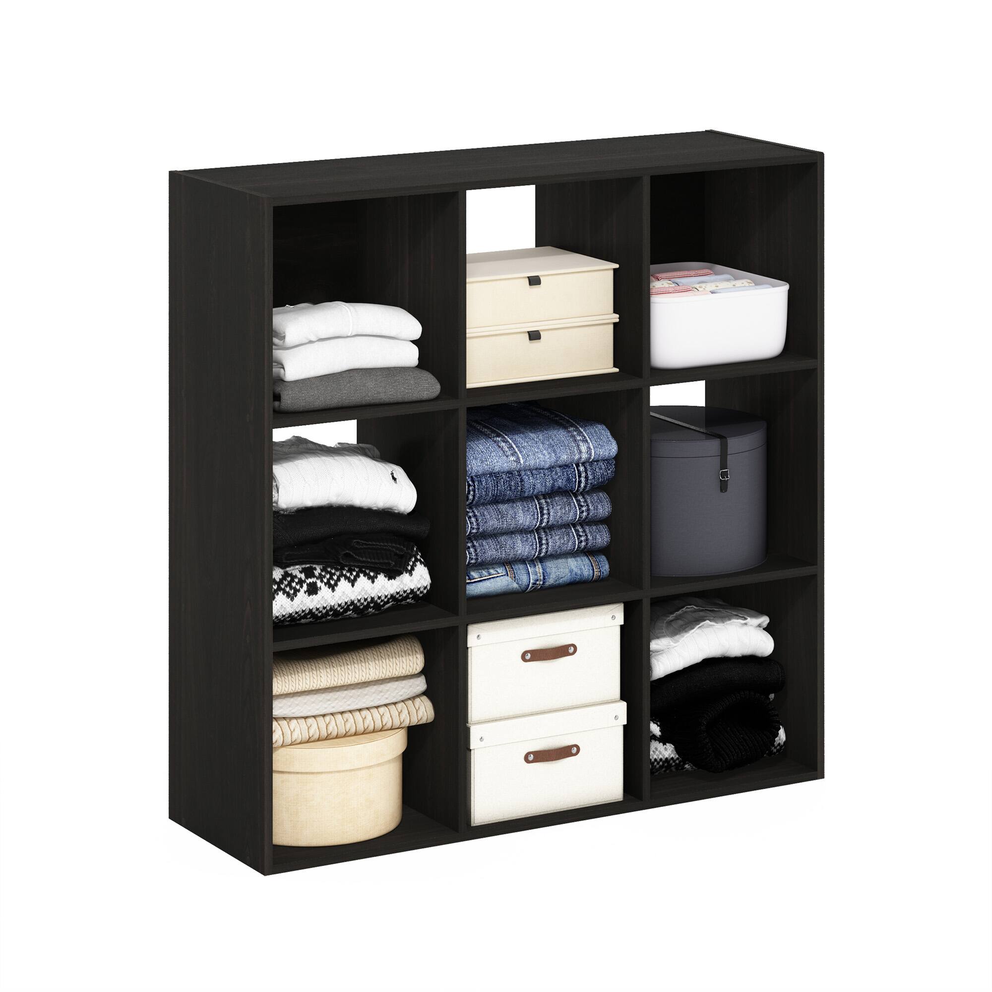 Alt View 3. Furinno - Pelli Cubic Multipurpose Clothing & Closet Storage Organizer Shelf, 9-Cube - Espresso.