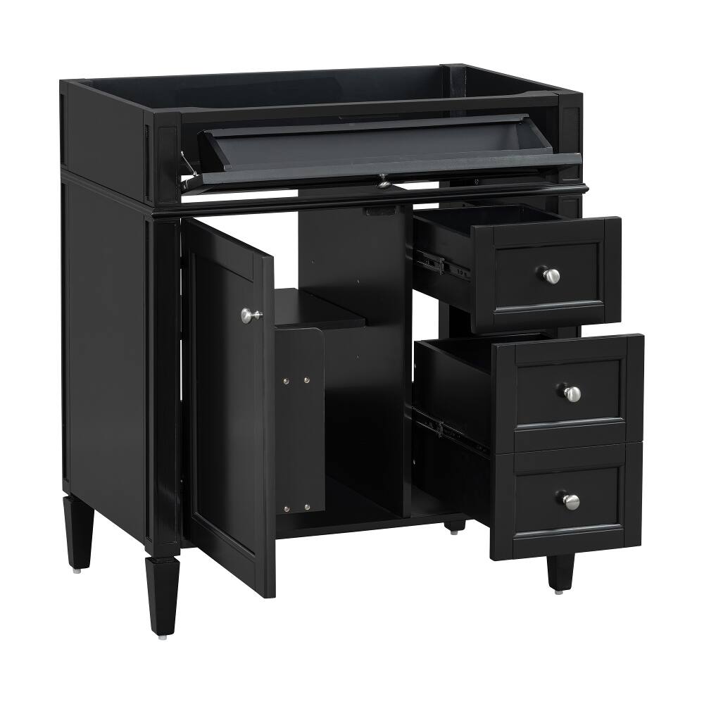 Alt View 2. Loheer - Loheer 30 inch bathroom vanity without top, Black Bathroom Storage Cabinet with Tip-out Drawer - Black.