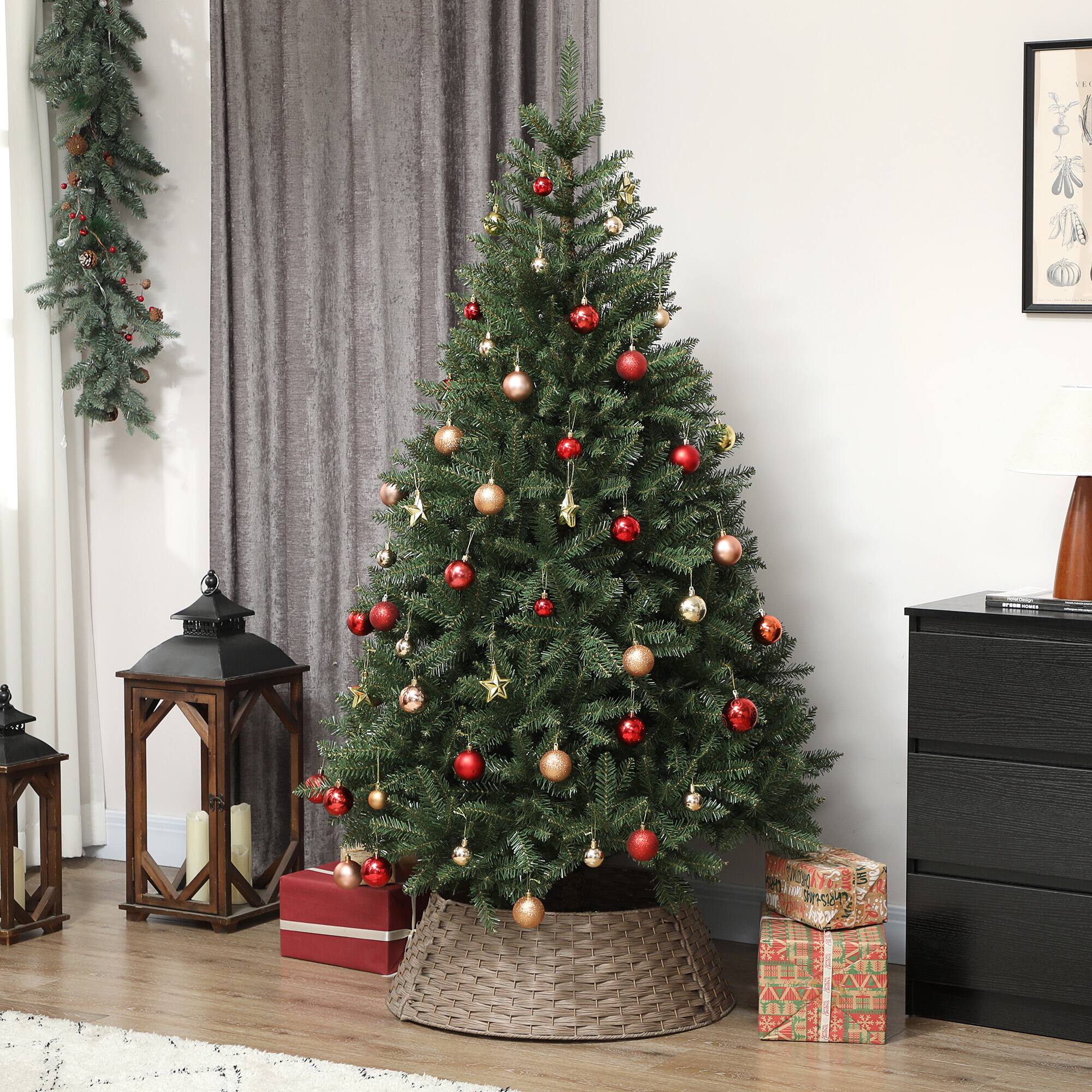 Alt View 7. Homcom - 27in Rustic Christmas Tree Collar, Plastic Woven Tree Skirt, Base Cover, Coffee - Coffee.