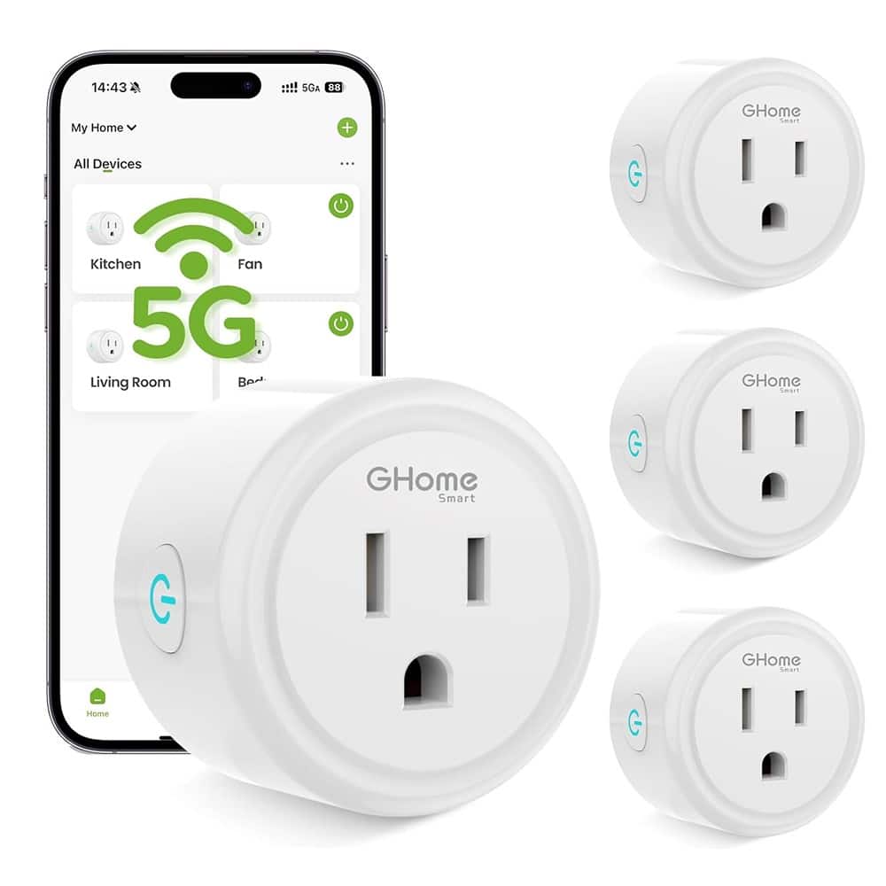 MOSZAR LLC - Smart WiFi Plug 15A, Works with Alexa & Google, Dual-Band, 4-Pack - White