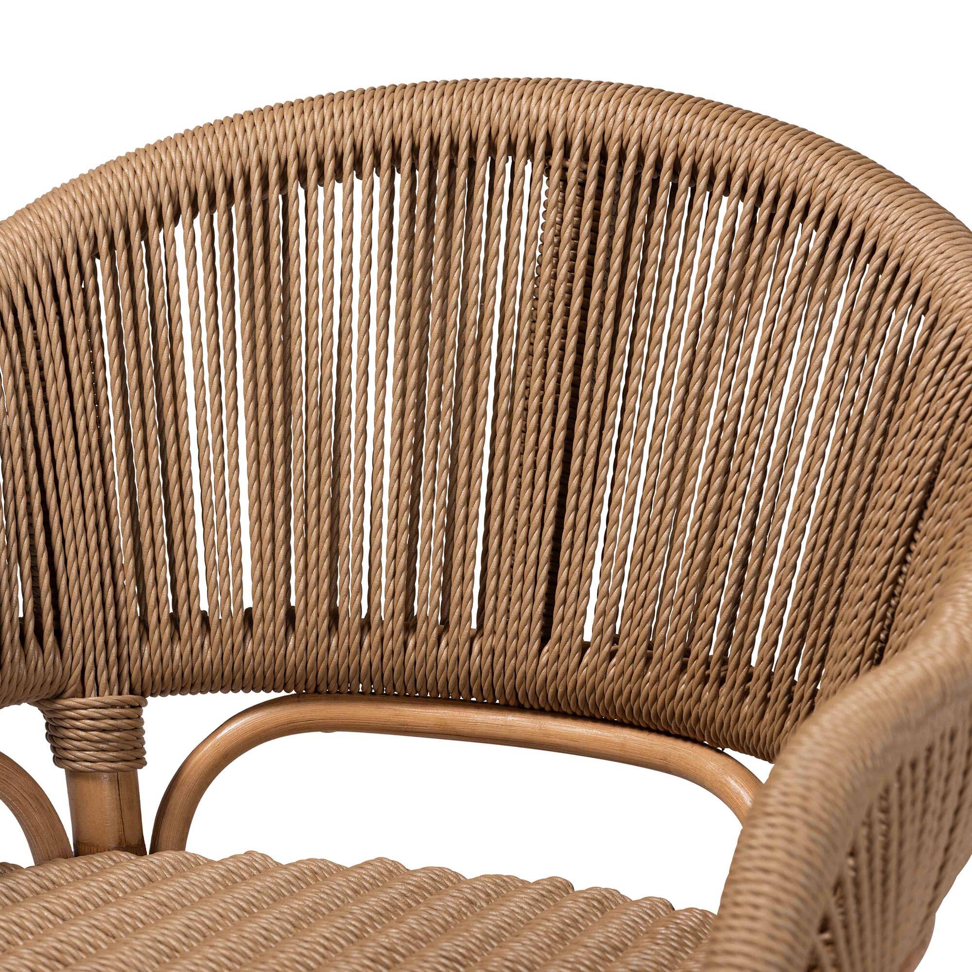 Alt View 1. bali & pari - Isra Natural Rattan Accent Chair with Handwoven Synthetic Wicker – Curved Barrel Back Lounge Chair - Natural Brown.