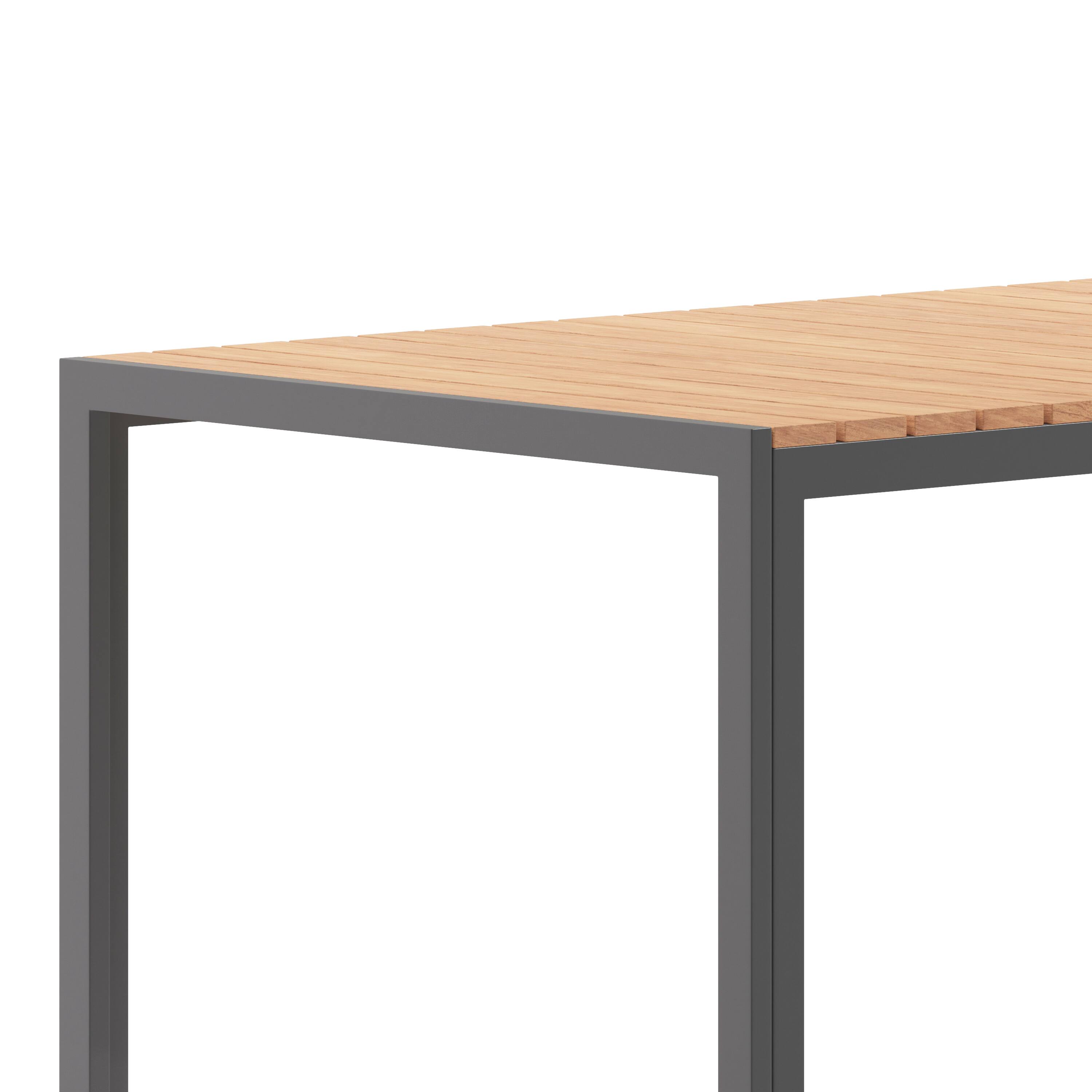 Alt View 10. Emma + Oliver - Fena 55" x 31" Outdoor Dining Table with Faux Teak Poly Slat Top and Metal Frame - Natural Top/Gray Frame.