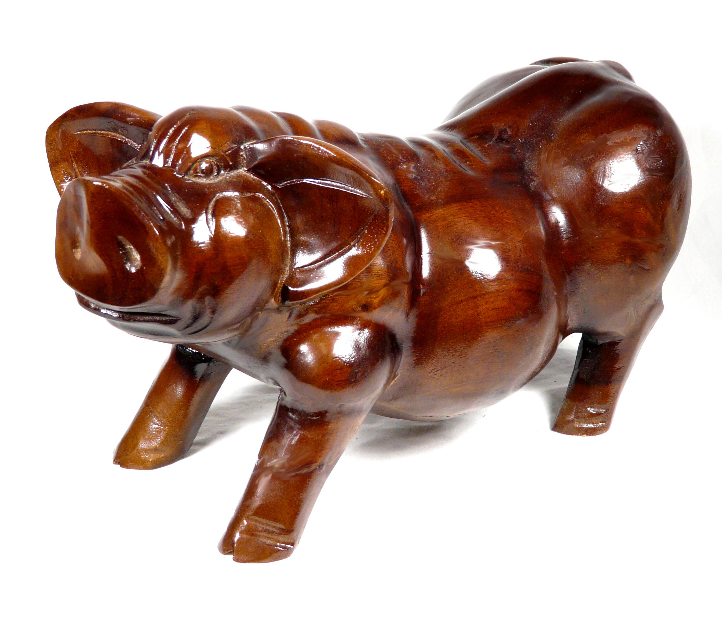 Dart - Teak/ Mahogany Pig Statue - Natural