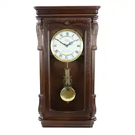 Bedford Clock Collection - Chestnut Chiming Pendulum Wall Clock - Brown