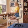 Pinmoco - Office Chair Ergonomic Cross-Legged Desk Chair with Height Adjustable Wheels Meditation Chair - Off-White