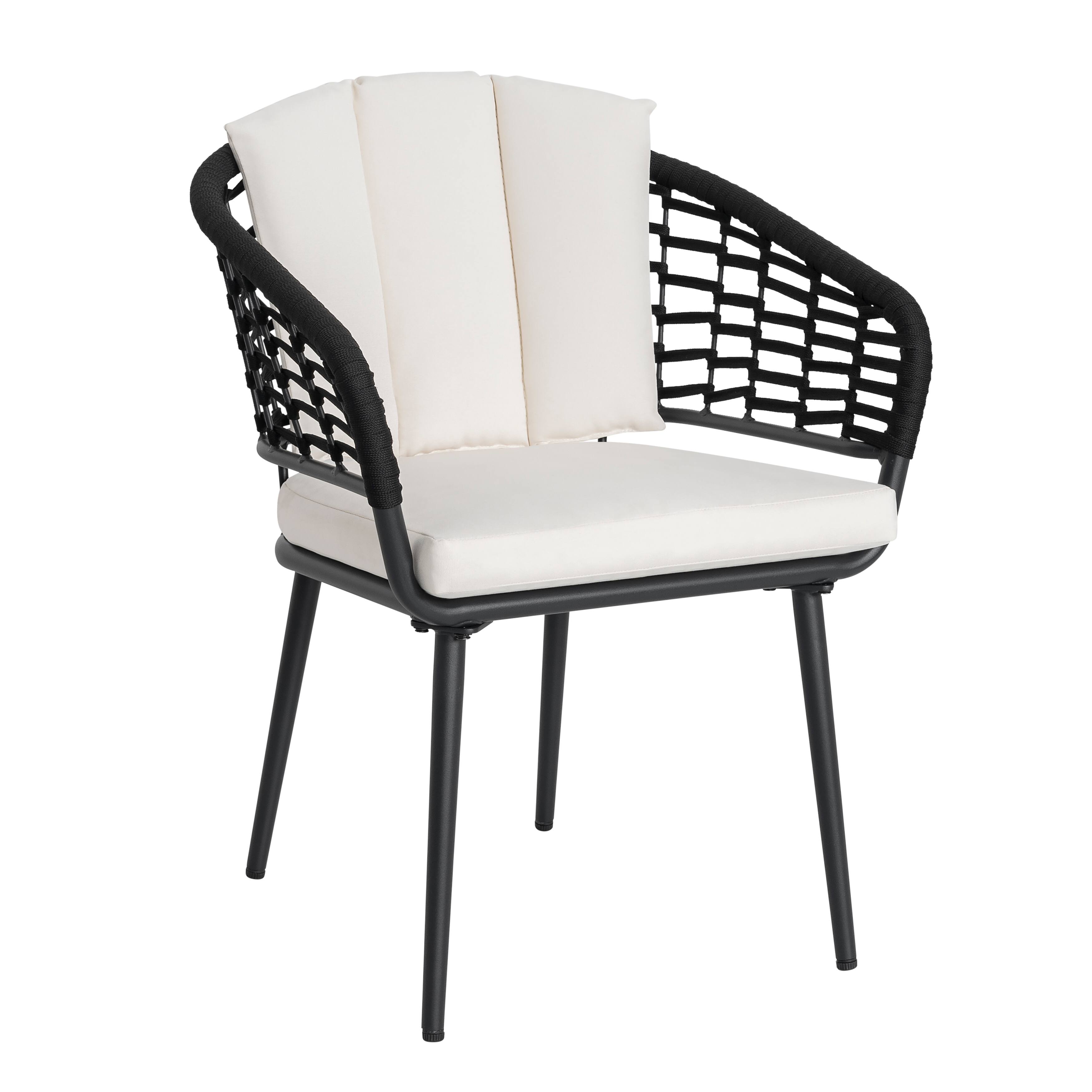 Alt View 5. Nuu Garden - Outdoor Patio Woven Rope Metal Chairs with 2.4" Thick Cushions - Black and Beige.