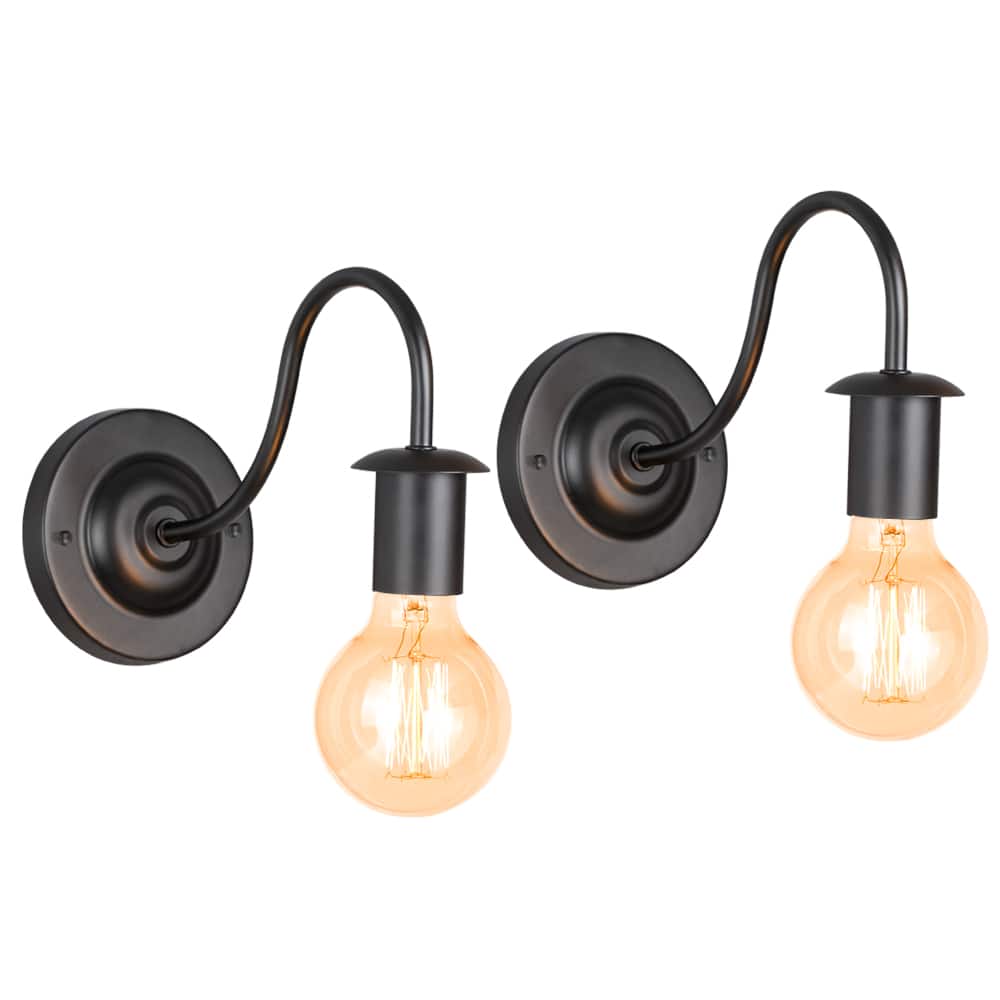 Oumilen - Black Industrial Wall Sconce with Curved Arm, E26 Socket, Max 60W, Hardwired price history on PriceWatchPro
