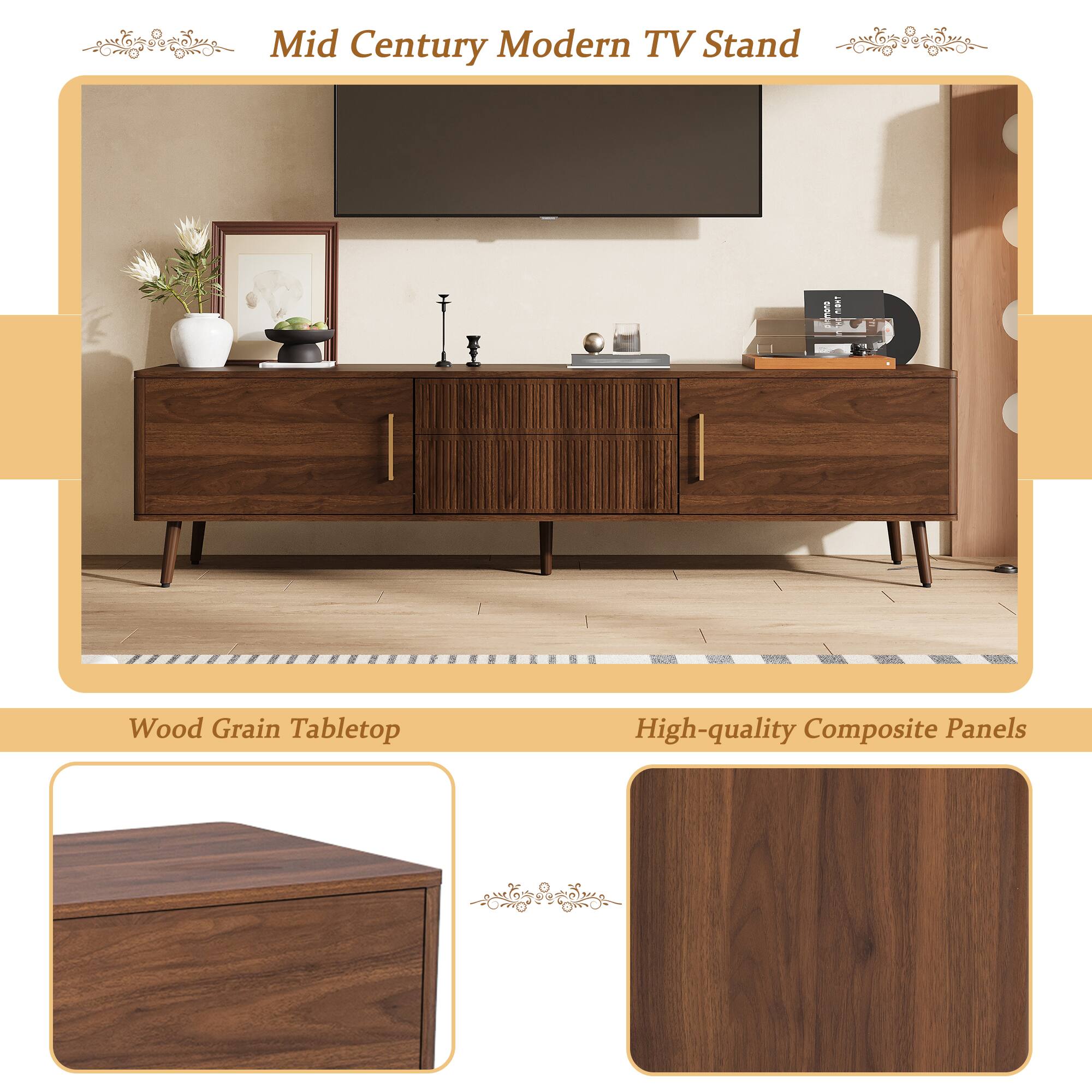 Mid Century Modern TV Stand

Wood Grain Tabletop
High-quality Composite Panels