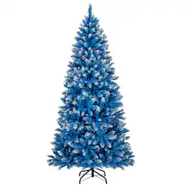 WELLFOR - 6ft Pre‑lit Hinged Snowy‑ Artificial Christmas Tree with 767 Branch Tips & 270 Warm White LED Lights - Blue