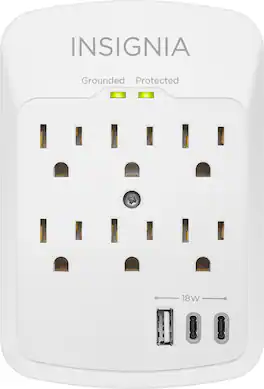 Insignia™ - 6-Outlet / 2-USB-C / 1-USB Wall Tap 1,800 Joules Surge Protector - White