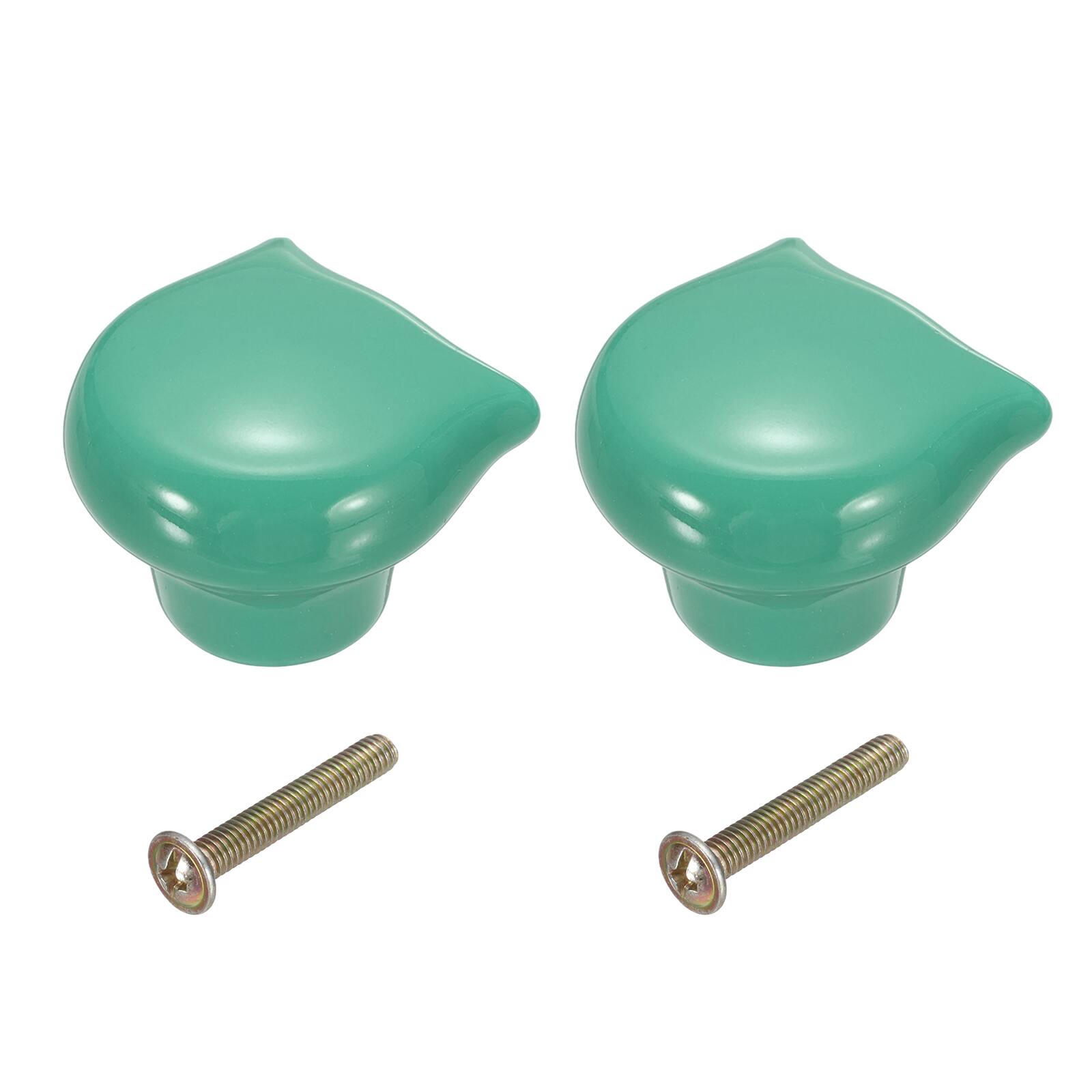 Front. Unique Bargains - 2pcs Cat Shape Ceramic Cabinet Knobs, Decorative Drawer Pulls w/ Screws for Closets - Green.