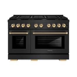 ZLINE - Autograph 48 in. 6.7 Cu. Ft. Freestanding Paramount DuoPro Gas Range in Black Steel with Polished Gold Helix Handles - Black Stainless Steel