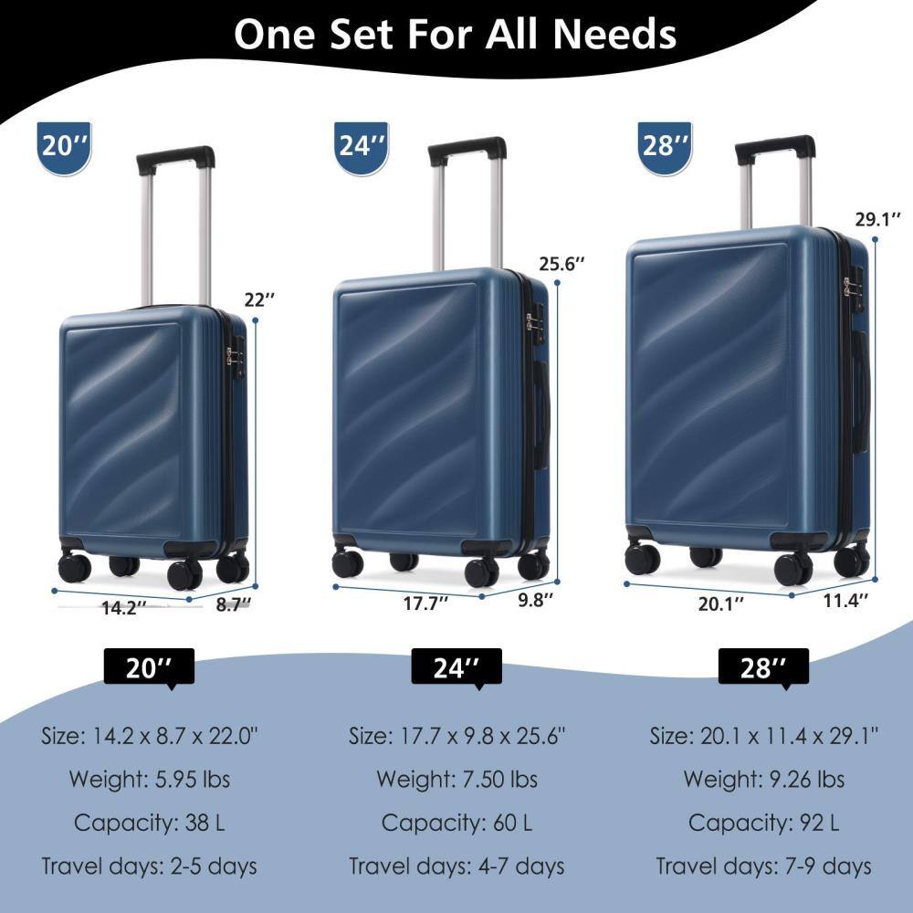 One Set For All Needs

20"
Size: 14.2" x 8.7" x 22.0"
Weight: 5.95 lbs
Capacity: 38 L
Travel days: 2-5 days

24"
Size: 17.7" x 9.8" x 25.6"
Weight: 7.50 lbs
Capacity: 60 L
Travel days: 4-7 days

28"
Size: 20.1" x 11.4" x 29.1"
Weight: 9.26 lbs
Capacity: 92 L
Travel days: 7-9 days