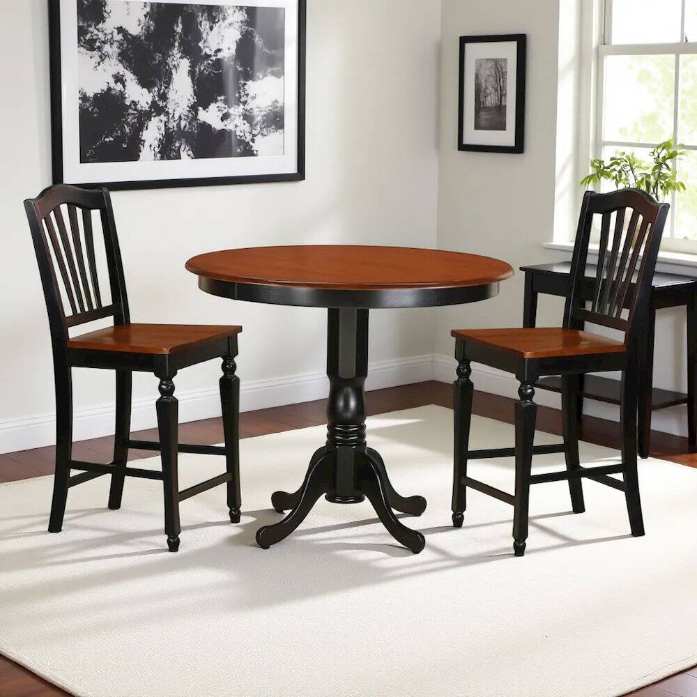 Alt View 1. FurniFact - Elegant High Top Table and Chairs – 3 Piece Dining Table Set - Black & Cherry.