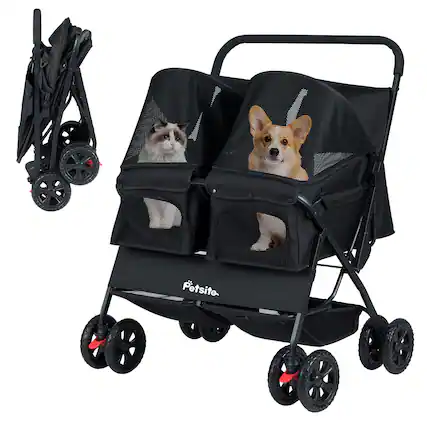 Front. Gymax - Gymax Double Pet Stroller w/ 2-seater Carrier Adjustable Sunshade Removable Pad.
