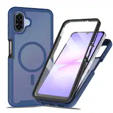 Front. Dteck - for Samsung Galaxy A07 Magnetic Matte Case with Built-in Screen Protector,Shockproof Full Body Protective Cover - Blue.