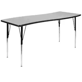 Emma + Oliver - 26"W x 60"L Rectangle Wave Flexible Collaborative Adjustable Height Activity Table - Gray