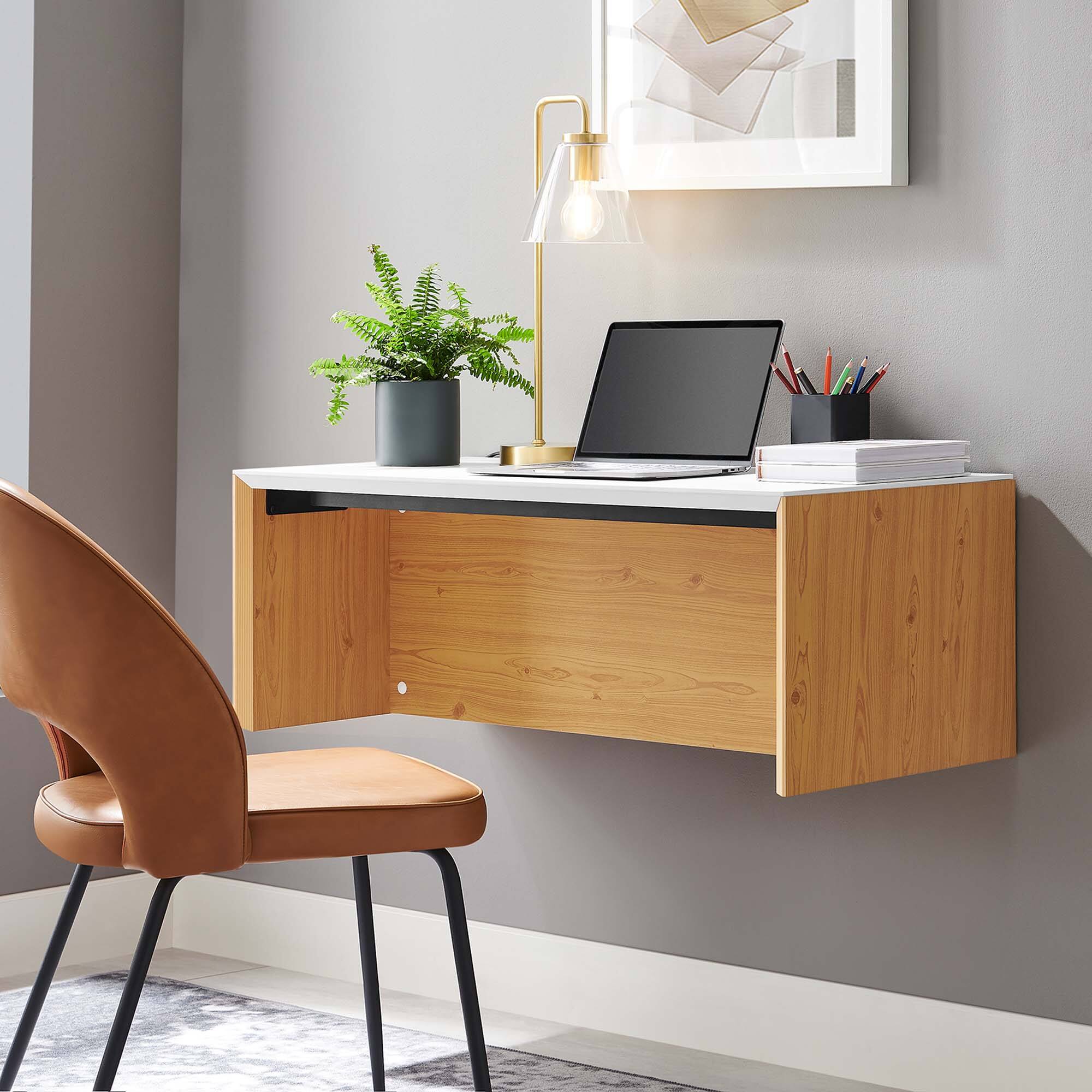 Front. Modway - Kinetic 38" Wall-Mount Office Desk by Modway - White Natural.