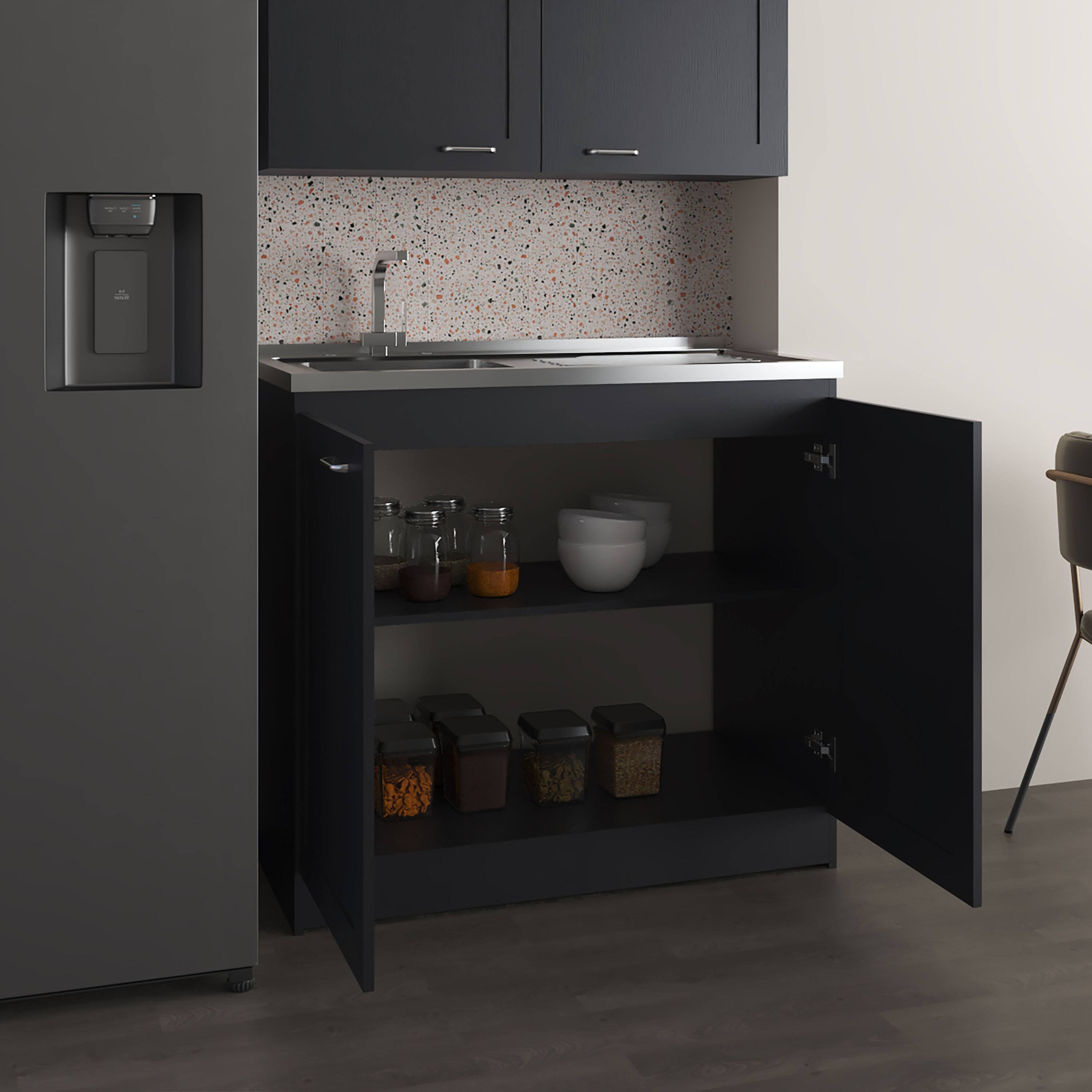 Back. TuHome - Zurich 39" Wide Utility Sink, Base Cabinet Two-Door Cabinet With Two Shelves, Stainless Steel Sink - Black.
