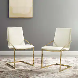 Pitch Performance Velvet Dining Armchair Set of 2 by Modway - Gold Ivory