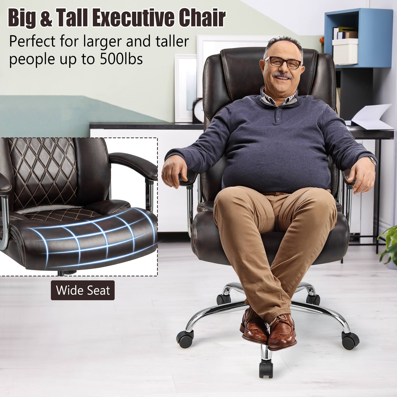 Big & Tall Executive Chair  
Perfect for larger and taller people up to 500lbs  

Wide Seat