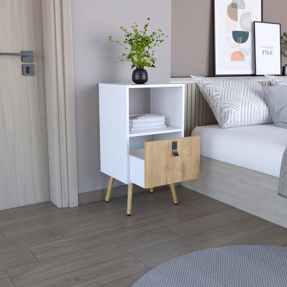 Alt View 2. TuHome - Huna Tall Nightstand White / Macadamia MDF - White.