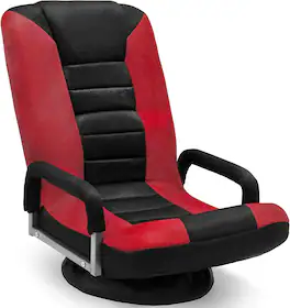 Maple99 - 6-Position Swivel Floor Lounger Gaming Chair for Kids & Teens - Red