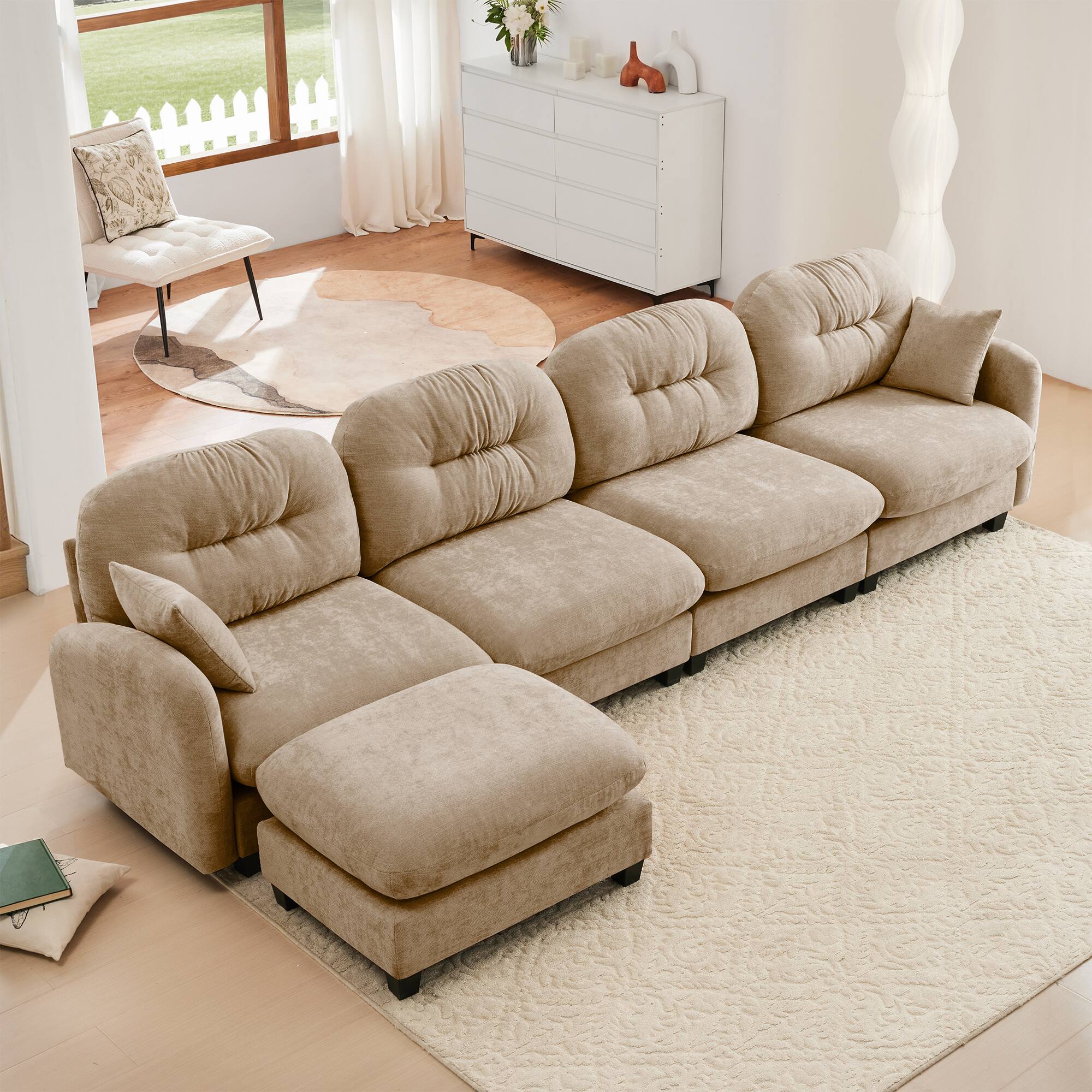Front. LOVMOR - Chenille Modular Sectional Couch L Shaped Storage Ottoman Compressed Pack Tufted For Bedroom Apartment Cozy TV - Camel.